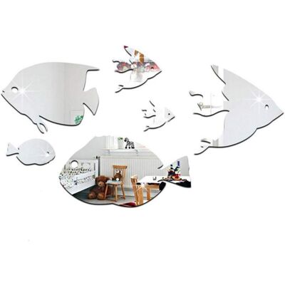 JSSEVN Stickers Muraux Acrylique Creative Miroirs Autocollants Poissons Tropicaux Sous La Mer 3d Décor De La Maison Pour Enfants(argent) - Publicité JSSEVN Stickers Muraux Acrylique Creative Miroirs Autocollants Poissons Tropicaux Sous La Mer 3d Décor De La Maison Pour Enfants(argent) - Publicité