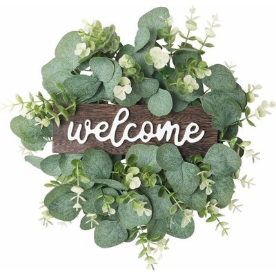 OEM Sepsha Couronne D'Eucalyptus Artificielle Verte 30 Cm Couronne Ronde Avec Panneaux En Bois Fleurs Blanches Et Vertes Décoration Murale Couronne D'Été - Publicité OEM Sepsha Couronne D'Eucalyptus Artificielle Verte 30 Cm Couronne Ronde Avec Panneaux En Bois Fleurs Blanches Et Vertes Décoration Murale Couronne D'Été - Publicité