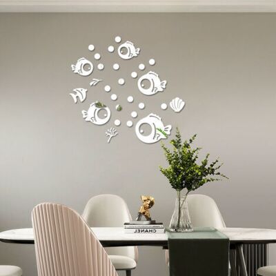 OEM Royaluxe-stickers Muraux Poissons Et Bulles, Acrylique Miroir Mural Sticker, 3d Autocollant Mural, Décorations Murales Pour Salles De Bains, Salons, Chambres À Coucher (argent) - Publicité OEM Royaluxe-stickers Muraux Poissons Et Bulles, Acrylique Miroir Mural Sticker, 3d Autocollant Mural, Décorations Murales Pour Salles De Bains, Salons, Chambres À Coucher (argent) - Publicité