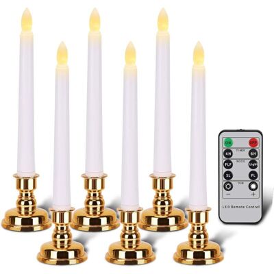 OEM Bougies Avec Supports Dorés, Bougies Coniques Sans Flamme Avec Télécommande Et Minuteur, Bougies De Noël Led Blanches, Lot De 6-crezuo - Publicité OEM Bougies Avec Supports Dorés, Bougies Coniques Sans Flamme Avec Télécommande Et Minuteur, Bougies De Noël Led Blanches, Lot De 6-crezuo - Publicité