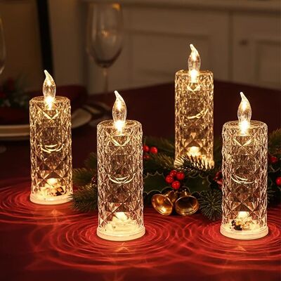 KAJFJAD Lot De 4 Bougies Led Sans Flamme En Cristal, Projection D'Ombre De Rose, Base Stable, Fonctionne Sur Piles, Idéales Pour Une Décoration Romantique (mariage, Anniversaire, Noël), Blanches. Publicité KAJFJAD Lot De 4 Bougies Led Sans Flamme En Cristal, Projection D'Ombre De Rose, Base Stable, Fonctionne Sur Piles, Idéales Pour Une Décoration Romantique (mariage, Anniversaire, Noël), Blanches. Publicité