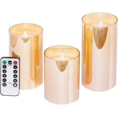 Scotch Lot De 3 Bougies Led Sans Flamme, Bougies À Piles, Bougies Piliers, Fonctionnant Sur Piles Avec Télécommande Et Minuterie, Bougies Électriques, D3"h4"5"6", Cire + Verre Or - Publicité Scotch Lot De 3 Bougies Led Sans Flamme, Bougies À Piles, Bougies Piliers, Fonctionnant Sur Piles Avec Télécommande Et Minuterie, Bougies Électriques, D3"h4"5"6", Cire + Verre Or - Publicité