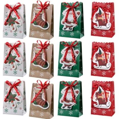 NO BRAND Pair Sacs Cadeaux De Noël Avec Ruban, 18,3 X 11,9 Cm, Lot De 12, Avec 4 Jolis Motifs De Noël, Boîtes Cadeaux Pour Fêtes De Noël, Emballage Cadeau - Publicité NO BRAND Pair Sacs Cadeaux De Noël Avec Ruban, 18,3 X 11,9 Cm, Lot De 12, Avec 4 Jolis Motifs De Noël, Boîtes Cadeaux Pour Fêtes De Noël, Emballage Cadeau - Publicité
