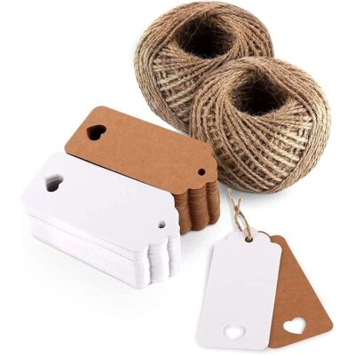 FANGMEDIA 100 Étiquettes En Papier Kraft Avec De Jute 30m Pour Cadeaux De Mariage, Noël, Fête, Décoration - Publicité FANGMEDIA 100 Étiquettes En Papier Kraft Avec De Jute 30m Pour Cadeaux De Mariage, Noël, Fête, Décoration - Publicité