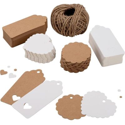 OEM Étiquette Cadeau 200pcs Étiquette En Papier Kraft De Brun Et Blanc,étiquettes Vierges En Rectangulaire En Forme De Cœur De Ronde,étiquette Pour Mariage Cadeau Noël Party,26m Ficelle De Jute - Publicité OEM Étiquette Cadeau 200pcs Étiquette En Papier Kraft De Brun Et Blanc,étiquettes Vierges En Rectangulaire En Forme De Cœur De Ronde,étiquette Pour Mariage Cadeau Noël Party,26m Ficelle De Jute - Publicité