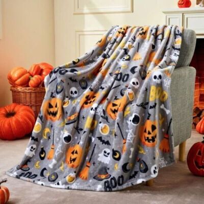 SANS MARQUE Couverture D'Halloween En Flanelle Grise 1 Pièce (75x100cm) - Chapeau De Sorcière, Chauve-souris, Fantôme Et Citrouille, Décoration De Fête D'Halloween - Publicité SANS MARQUE Couverture D'Halloween En Flanelle Grise 1 Pièce (75x100cm) - Chapeau De Sorcière, Chauve-souris, Fantôme Et Citrouille, Décoration De Fête D'Halloween - Publicité