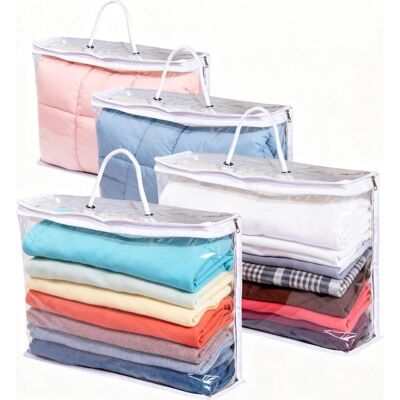 Vision Lot De 4 Sacs De Rangement Transparents À Fermeture Éclair Avec Poignée Renforcée Pour Vêtements, Couvertures, Couettes - Publicité Vision Lot De 4 Sacs De Rangement Transparents À Fermeture Éclair Avec Poignée Renforcée Pour Vêtements, Couvertures, Couettes - Publicité
