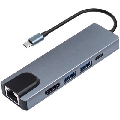 OEM Adaptateur Usb-c M2 Tec 5-en-1 : Hdmi 4k + Rj45 100 Mbits/s + Pd, Charge Rapide Et Extension De Ports, Couleur Grise. Publicité OEM Adaptateur Usb-c M2 Tec 5-en-1 : Hdmi 4k + Rj45 100 Mbits/s + Pd, Charge Rapide Et Extension De Ports, Couleur Grise. Publicité