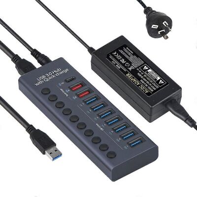 FLAMMKRAFT Hub Usb 10 Ports - Hub Usb 3.0 - Répartiteur En Aluminium - Adaptateur Secteur 12 V 5 A 60 W - Au - Publicité FLAMMKRAFT Hub Usb 10 Ports - Hub Usb 3.0 - Répartiteur En Aluminium - Adaptateur Secteur 12 V 5 A 60 W - Au - Publicité