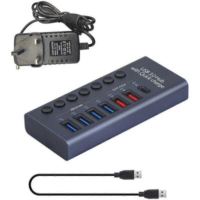 FLAMMKRAFT Hub Usb 7 Ports - Hub Usb 3.0 - Répartiteur En Aluminium - Adaptateur Secteur 12 V 3 A 36 W - Royaume-uni - Publicité FLAMMKRAFT Hub Usb 7 Ports - Hub Usb 3.0 - Répartiteur En Aluminium - Adaptateur Secteur 12 V 3 A 36 W - Royaume-uni - Publicité