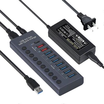 FLAMMKRAFT Hub Usb 10 Ports - Hub Usb 3.0 - Répartiteur En Aluminium - Adaptateur Secteur 12 V 5 A 60 W - Us - Publicité FLAMMKRAFT Hub Usb 10 Ports - Hub Usb 3.0 - Répartiteur En Aluminium - Adaptateur Secteur 12 V 5 A 60 W - Us - Publicité