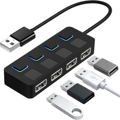 OEM Hub Usb 4 Ports Alimenté, Multiport Usb 2.0 Ultra Fin 480mbps, 4 Port Multiple Avec Commutateurs Et Voyants D'Alimentation Individuels, Adaptateur Hub Multiport Pour Pc Laptop Macbook Imac - Publicité OEM Hub Usb 4 Ports Alimenté, Multiport Usb 2.0 Ultra Fin 480mbps, 4 Port Multiple Avec Commutateurs Et Voyants D'Alimentation Individuels, Adaptateur Hub Multiport Pour Pc Laptop Macbook Imac - Publicité