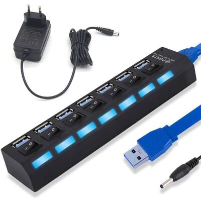 OEM Hub Usb 3.0 À 7 Ports Avec Interrupteurs Led Et Bloc D'Alimentation Pour Ordinateur Portable Et Pc - Publicité OEM Hub Usb 3.0 À 7 Ports Avec Interrupteurs Led Et Bloc D'Alimentation Pour Ordinateur Portable Et Pc - Publicité