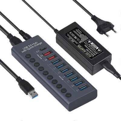 FLAMMKRAFT Hub Usb 10 Ports - Hub Usb 3.0 - Répartiteur En Aluminium - Adaptateur Secteur 12 V 5 A 60 W - Ue - Publicité FLAMMKRAFT Hub Usb 10 Ports - Hub Usb 3.0 - Répartiteur En Aluminium - Adaptateur Secteur 12 V 5 A 60 W - Ue - Publicité