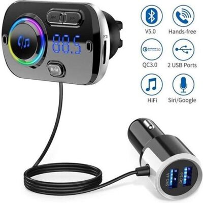 SCORPIO Transmetteur Fm Bluetooth 5.0 Adaptateur Radio Sans Fil Kit De Voiture Mains Libres, Qc3.0 Et Lumière Colorée - Publicité SCORPIO Transmetteur Fm Bluetooth 5.0 Adaptateur Radio Sans Fil Kit De Voiture Mains Libres, Qc3.0 Et Lumière Colorée - Publicité