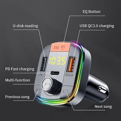 FLAMMKRAFT Lecteur Mp3 Voiture Bluetooth Fm, Transmetteur Radio Avec Chargeur Pd/usb, Appel Mains-libres, Support Clé Usb, Récepteur Radio Auto. Publicité FLAMMKRAFT Lecteur Mp3 Voiture Bluetooth Fm, Transmetteur Radio Avec Chargeur Pd/usb, Appel Mains-libres, Support Clé Usb, Récepteur Radio Auto. Publicité