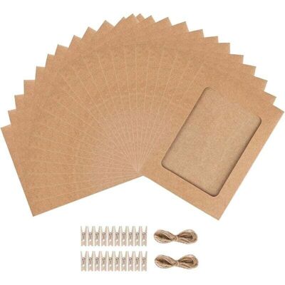 OEM Lot De 30 Cadres Photo En Papier Kraft Avec 30 Pinces En Bois Et Corde De Chanvre - 11,5 X 15,5 Cm - Marron - Publicité OEM Lot De 30 Cadres Photo En Papier Kraft Avec 30 Pinces En Bois Et Corde De Chanvre - 11,5 X 15,5 Cm - Marron - Publicité