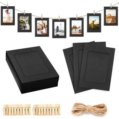OEM Cadre Photo En Papier 11.5 15.2cm Diy Cadre Photo Carton 20 Pièces Noir Cadre En Carton Pour Photo Avec 20 Clips Et Cordes, Pour Décoration Murale - Publicité OEM Cadre Photo En Papier 11.5 15.2cm Diy Cadre Photo Carton 20 Pièces Noir Cadre En Carton Pour Photo Avec 20 Clips Et Cordes, Pour Décoration Murale - Publicité