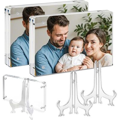 SANS MARQUE Lot De 2 Cadres Photo Magnétiques En Acrylique Transparent De 15,2 X 10,2 Cm Avec Support – Affichage Double Face Sans Cadre Pour Décoration De Maison/bureau, Design Cube Flottant, - Publicité SANS MARQUE Lot De 2 Cadres Photo Magnétiques En Acrylique Transparent De 15,2 X 10,2 Cm Avec Support – Affichage Double Face Sans Cadre Pour Décoration De Maison/bureau, Design Cube Flottant, - Publicité