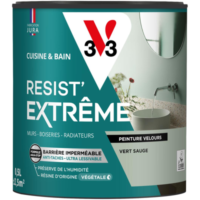 Peinture Multi-supports Cuisine & Bain Resist'extrême® V33 Vert Sauge Satin 0,5l - Publicité Peinture Multi-supports Cuisine & Bain Resist'extrême® V33 Vert Sauge Satin 0,5l - Publicité