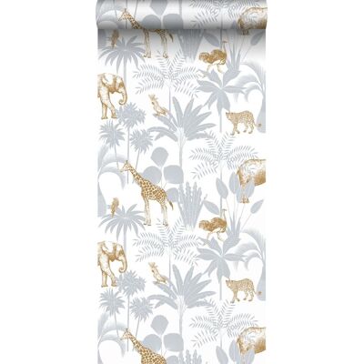 Papier Peint Animaux De La Jungle Bleu Et Jaune Moutarde - Sanders & Sanders - Publicité Papier Peint Animaux De La Jungle Bleu Et Jaune Moutarde - Sanders & Sanders - Publicité