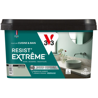 Peinture Multi-supports Cuisine & Bain Resist'extrême® V33 Vert Sauge Satin 2l - Publicité Peinture Multi-supports Cuisine & Bain Resist'extrême® V33 Vert Sauge Satin 2l - Publicité