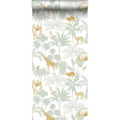 Papier Peint Animaux De La Jungle Gris Vert Et Jaune - Sanders & Sanders - Publicité Papier Peint Animaux De La Jungle Gris Vert Et Jaune - Sanders & Sanders - Publicité
