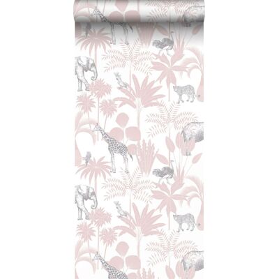 Papier Peint Animaux De La Jungle Rose Et Gris - Sanders & Sanders - Publicité Papier Peint Animaux De La Jungle Rose Et Gris - Sanders & Sanders - Publicité
