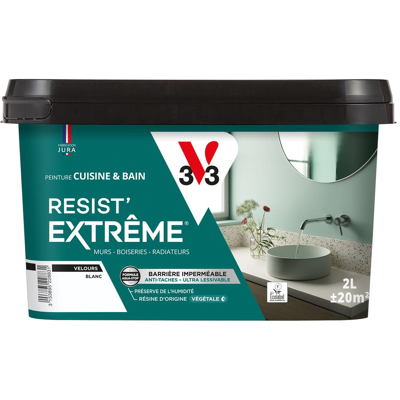 Peinture Multi-supports Cuisine & Bain Resist'extrême® V33 Blanc Satin 2l - Publicité Peinture Multi-supports Cuisine & Bain Resist'extrême® V33 Blanc Satin 2l - Publicité
