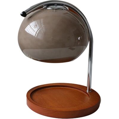 ORTVIAI Lampe Chauffe-cire Toivize Rétro Bois Et Verre Gris Fumé Avec Variateur D’intensité Et Plateau De Rangement Intégré - Publicité ORTVIAI Lampe Chauffe-cire Toivize Rétro Bois Et Verre Gris Fumé Avec Variateur D’intensité Et Plateau De Rangement Intégré - Publicité