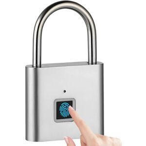 ANGEL CERDA Cadenas à empreinte digitale – Serrure biométrique sans clé pour portails, débarras, salles de sport, avec chargement USB, argent - Publicité ANGEL CERDA Cadenas à empreinte digitale – Serrure biométrique sans clé pour portails, débarras, salles de sport, avec chargement USB, argent - Publicité