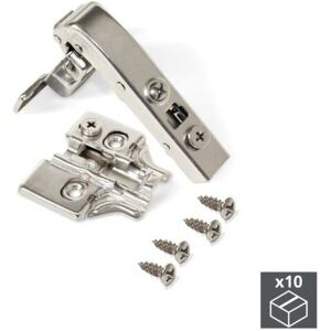 Emuca Lot de 10 charnières X91 avec bras coudés à 90 degrés avec fermeture amortie et embases à visser, Hauteur 0, Acier, Nickelé - talla - Publicité Emuca Lot de 10 charnières X91 avec bras coudés à 90 degrés avec fermeture amortie et embases à visser, Hauteur 0, Acier, Nickelé - talla - Publicité