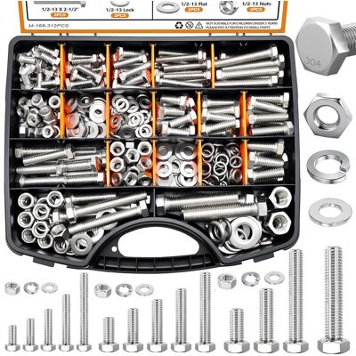 OEM 312pcs Hex Boulons Et Écrous Kit D'Assortiment, 4 Tailles 304 En Acier Inoxydable Boulons Hexagonaux Et Écrous Rondelles Kit Matériel Vis Ensemble Plat & Rondelles De Verrouillage De Ressort - Publicité OEM 312pcs Hex Boulons Et Écrous Kit D'Assortiment, 4 Tailles 304 En Acier Inoxydable Boulons Hexagonaux Et Écrous Rondelles Kit Matériel Vis Ensemble Plat & Rondelles De Verrouillage De Ressort - Publicité