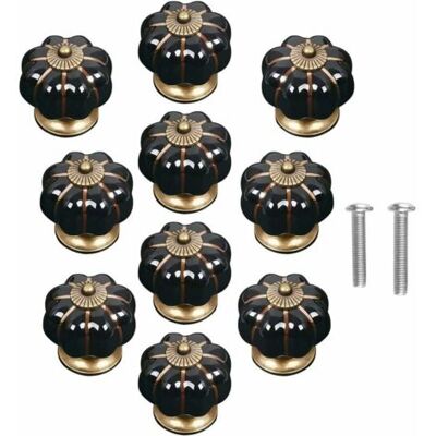 ABYSSE Lot De 10 Boutons De Porte Vintage En Céramique En Forme De Citrouille Pour Placard, Tiroir, Armoire, Décoration D'Intérieur - Noir - Publicité ABYSSE Lot De 10 Boutons De Porte Vintage En Céramique En Forme De Citrouille Pour Placard, Tiroir, Armoire, Décoration D'Intérieur - Noir - Publicité
