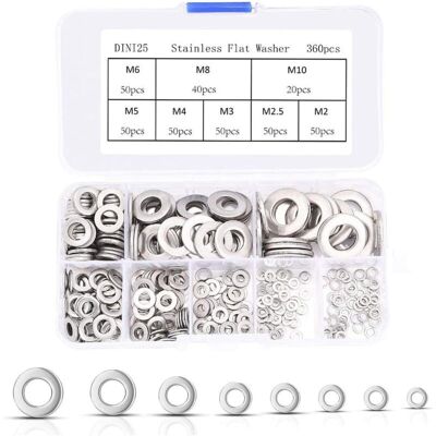 Melissa 360 Pièces Rondelles Plates En Acier Inoxydable Assortiment Kit, M2 M2.5 M3 M4 M5 M6 M8 M10 M12 Rondelles Metal Pour L'Étanchéité Des Vis Bagues D'Étanchéité, Livré Avec Boîte - Publicité Melissa 360 Pièces Rondelles Plates En Acier Inoxydable Assortiment Kit, M2 M2.5 M3 M4 M5 M6 M8 M10 M12 Rondelles Metal Pour L'Étanchéité Des Vis Bagues D'Étanchéité, Livré Avec Boîte - Publicité