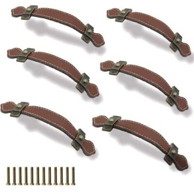 ABYSSE 6 Pièces Poignées Tiroir Cuir 128mm Poignée De Valise Vintage Poignée Pour Meuble Armoire Avec Vis Marron - Publicité ABYSSE 6 Pièces Poignées Tiroir Cuir 128mm Poignée De Valise Vintage Poignée Pour Meuble Armoire Avec Vis Marron - Publicité
