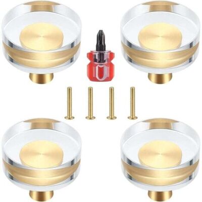ABYSSE Lot De 4 Boutons De Porte En Cristal Transparent Et Laiton Pour Armoires, Tiroirs, Placards Et Meubles - 30x27 Mm (30x27 Mm) - Publicité ABYSSE Lot De 4 Boutons De Porte En Cristal Transparent Et Laiton Pour Armoires, Tiroirs, Placards Et Meubles - 30x27 Mm (30x27 Mm) - Publicité