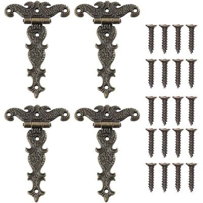 PELTOR 4 Pcs Charnières Vintage Décoratives Sculptées En Bronze Charnière Meubles En Forme De T Pour Porte De Placard Boîte À Outils Avec Vis - Publicité PELTOR 4 Pcs Charnières Vintage Décoratives Sculptées En Bronze Charnière Meubles En Forme De T Pour Porte De Placard Boîte À Outils Avec Vis - Publicité