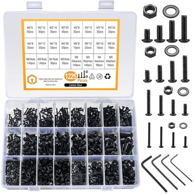 OEM 1225 Pcs M2 M3 M4 M5 Hex Bouton Prise Tête Capuchon Vis Écrous Rondelles Plates Kit D'Assortiment, Acier Au Carbone Noir Machine Vis Et Écrous Et Boulons Et Rondelles Set(1225black) - Publicité OEM 1225 Pcs M2 M3 M4 M5 Hex Bouton Prise Tête Capuchon Vis Écrous Rondelles Plates Kit D'Assortiment, Acier Au Carbone Noir Machine Vis Et Écrous Et Boulons Et Rondelles Set(1225black) - Publicité