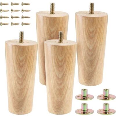 NALOOKAMIC Lot De 4 Pieds De Meubles Coniques En Bois Massif De 13 Cm Avec Boulons M8 Pré-percés - Publicité NALOOKAMIC Lot De 4 Pieds De Meubles Coniques En Bois Massif De 13 Cm Avec Boulons M8 Pré-percés - Publicité