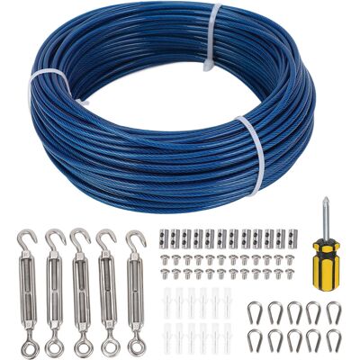 Ortviai Treuil Pour Cable En Acier Gainé Plastique Bleu 30m Diamètre 3mm Avec Kit De Serrage Et Accessoires Pour Clothesline Jardin - Publicité Ortviai Treuil Pour Cable En Acier Gainé Plastique Bleu 30m Diamètre 3mm Avec Kit De Serrage Et Accessoires Pour Clothesline Jardin - Publicité