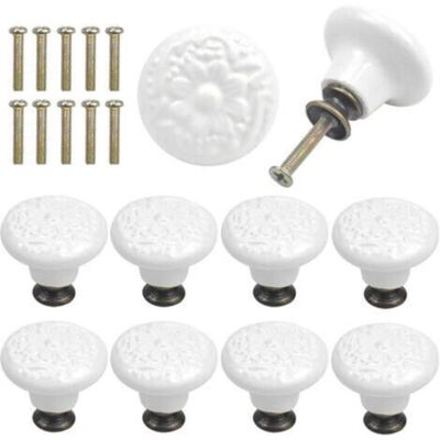 ABYSSE 10 Pcs Bouton De Tiroir En Céramique Poignée De Meuble Ronde Gravure Vintage Avec Vis - Blanc - Publicité ABYSSE 10 Pcs Bouton De Tiroir En Céramique Poignée De Meuble Ronde Gravure Vintage Avec Vis - Blanc - Publicité