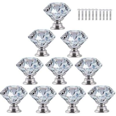 ABYSSE 10 Pcs Poignée Bouton De Porte Placard Meuble Tiroir Armoire, 30mm Diamant De Verre Cristal Avec Vis - Transparent - Publicité ABYSSE 10 Pcs Poignée Bouton De Porte Placard Meuble Tiroir Armoire, 30mm Diamant De Verre Cristal Avec Vis - Transparent - Publicité