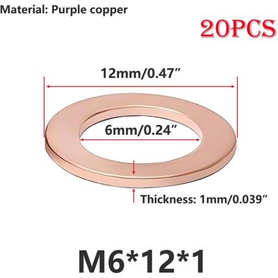 OEM 20 Pièces Rondelles En Cuivre M6 Rondelles Plates, 6mm Id 12mm Od Joints Toriques, Rondelles D'Étanchéité Plates Pour Vis, Boulons - Publicité OEM 20 Pièces Rondelles En Cuivre M6 Rondelles Plates, 6mm Id 12mm Od Joints Toriques, Rondelles D'Étanchéité Plates Pour Vis, Boulons - Publicité