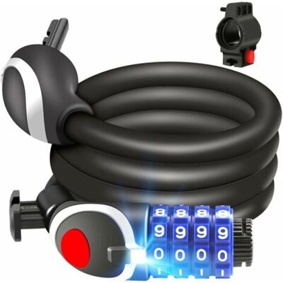ABYSSE Cadenas De Vélo, 120cm X 12mm Câble Antivol Pour Vélo/scooter/motos/portail Vélo, Avec 4 Chiffres Intelligente Code Et Vélo Titulaire, Couleur Noir - Publicité ABYSSE Cadenas De Vélo, 120cm X 12mm Câble Antivol Pour Vélo/scooter/motos/portail Vélo, Avec 4 Chiffres Intelligente Code Et Vélo Titulaire, Couleur Noir - Publicité