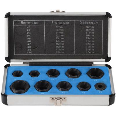 ABYSSE Kit De 11 Pièces Pour Extracteurs De Goujons Et Écrous Endommagés De 9 À 19 Mm Avec Douille De Verrouillage - Publicité ABYSSE Kit De 11 Pièces Pour Extracteurs De Goujons Et Écrous Endommagés De 9 À 19 Mm Avec Douille De Verrouillage - Publicité