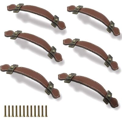 PELTOR 6 Pièces Poignées Tiroir Cuir 128mm Poignée De Valise Vintage Poignée Pour Meuble Armoire Avec Vis Marron - Publicité PELTOR 6 Pièces Poignées Tiroir Cuir 128mm Poignée De Valise Vintage Poignée Pour Meuble Armoire Avec Vis Marron - Publicité