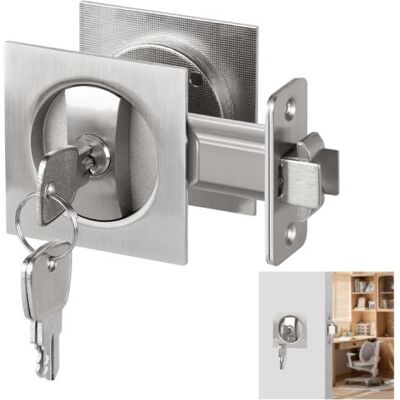 ABYSSE Serrure Carrée De Porte Coulisse, Quincaillerie En Satin Nickel Pour Porte Coulissante Avec Clé, Loquet Encastré Pour Lit Et Salle De Bain - Publicité ABYSSE Serrure Carrée De Porte Coulisse, Quincaillerie En Satin Nickel Pour Porte Coulissante Avec Clé, Loquet Encastré Pour Lit Et Salle De Bain - Publicité