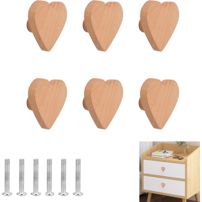 Generic Lot De 6 Boutons De Placard En Bois De Hêtre En Forme De Cœur Avec Vis Et Tube D'Extension - Publicité Generic Lot De 6 Boutons De Placard En Bois De Hêtre En Forme De Cœur Avec Vis Et Tube D'Extension - Publicité