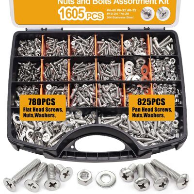 OEM Kit D'Assortiment De Vis De Machine 1605pcs, Écrous Et Boulons En Acier Inoxydable 304, Vis À Tête Et À Tête Plate Phillips Avec Écrous, Boulons, Rondelles, Boîte D'Organisateur - Publicité OEM Kit D'Assortiment De Vis De Machine 1605pcs, Écrous Et Boulons En Acier Inoxydable 304, Vis À Tête Et À Tête Plate Phillips Avec Écrous, Boulons, Rondelles, Boîte D'Organisateur - Publicité